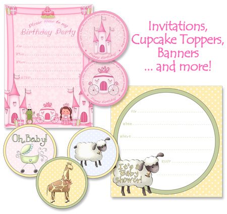 samples of artwork from Printable Party Kits 