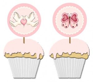 free butterfly, heart and dove cupcake toppers
