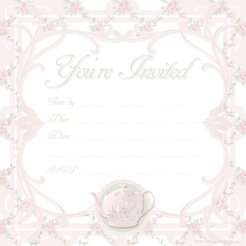 free printable pink Victorian tea party invitation