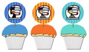 African American, Asian and Caucasian graduation cupcake toppers